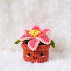 Pink Lily Flower Pot Amigurumi Crochet Pattern - Adorable DIY Potted Plant Decor - Instant Download PDF